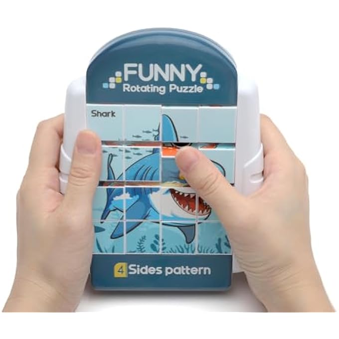 ROTATING 3-D PUZZLE, ROTATING PUZZLE TOY WITH 16 PIECES SMALL CUBES, PUZZLE FOR CHILDREN ON AIRPLANE AND CAR DRIVING ACTIVITY, GIFTS FOR BOYS AND GIRLS (SEA LIFE) - Image 1